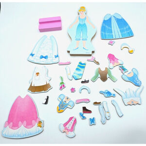 Melissa & Doug Disney Cinderella Magnetic Dress-Up Wooden Doll Play Set *Loose*
